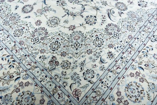 Full view of New Nain rug from Iran / Persia, 376 × 259 cm in Beige tones