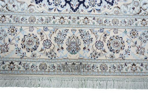 Full view of New Nain rug from Iran / Persia, 325 × 207 cm in Blue tones