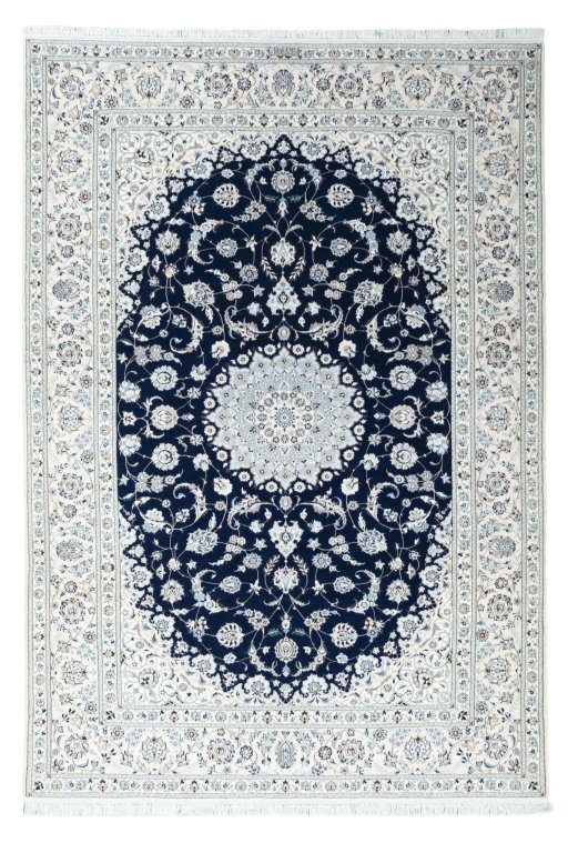 Full view of New Nain rug from Iran / Persia, 307 × 211 cm in Blue tones