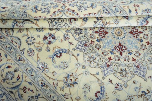 Close-up detail of 2000s Nain rug from Iran / Persia showing Cork weave