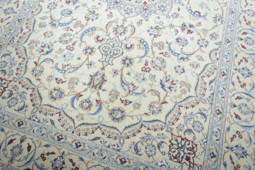Close-up detail of 2000s Nain rug from Iran / Persia showing Cork weave