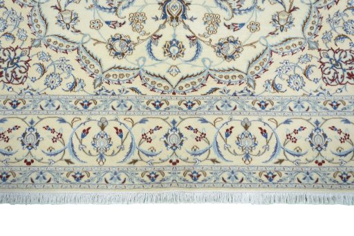 Full view of 2000s Nain rug from Iran / Persia, 242 × 159 cm in Beige tones