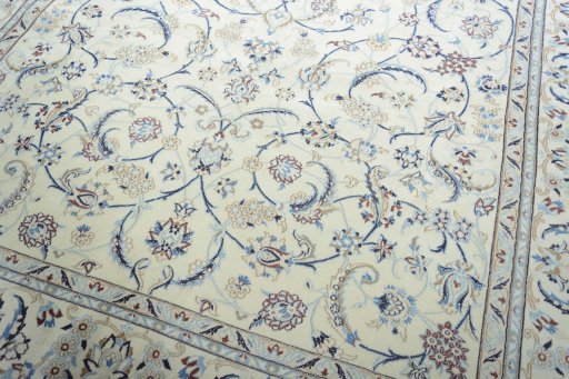 Close-up detail of New Nain rug from Iran / Persia showing Wool weave