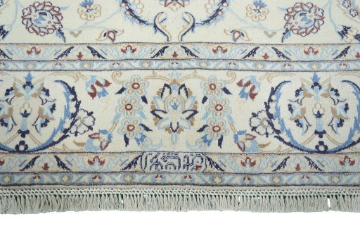 Full view of New Nain rug from Iran / Persia, 305 × 209 cm in Beige tones
