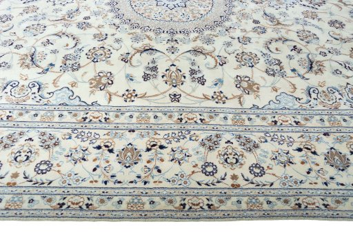 Close-up detail of New Nain rug from Iran / Persia showing Wool weave