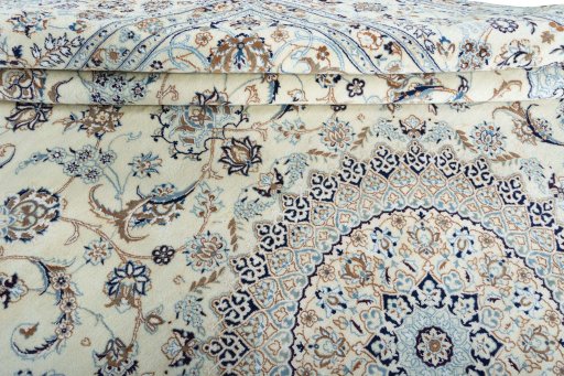 Surface texture of New Nain rug with natural Wool and intricate pattern