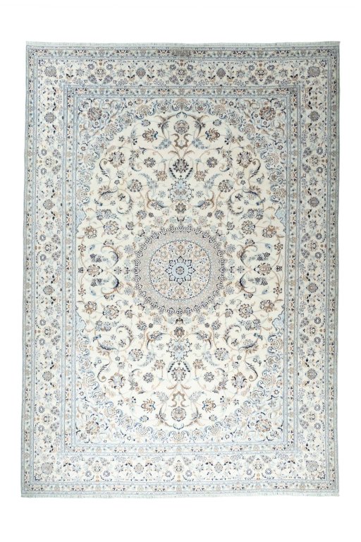 Full view of New Nain rug from Iran / Persia, 492 × 347 cm in Beige tones