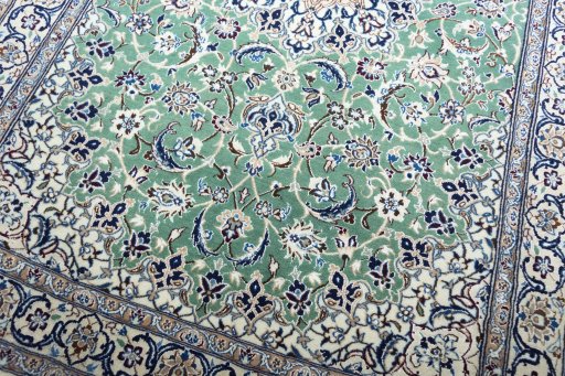 Close-up detail of New Nain rug from Iran / Persia showing Cork weave