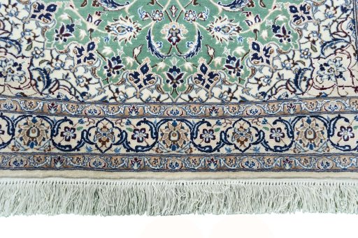 Full view of New Nain rug from Iran / Persia, 142 × 93 cm in Green tones
