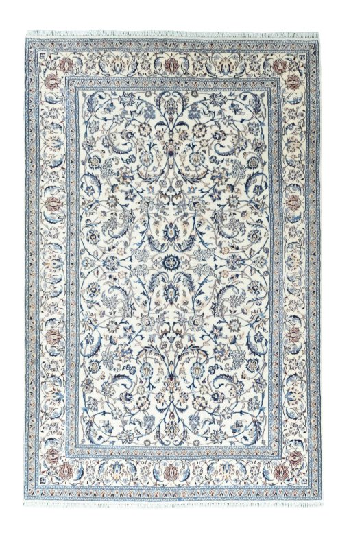 Full view of New Nain rug from Iran / Persia, 309 × 196 cm in Beige tones