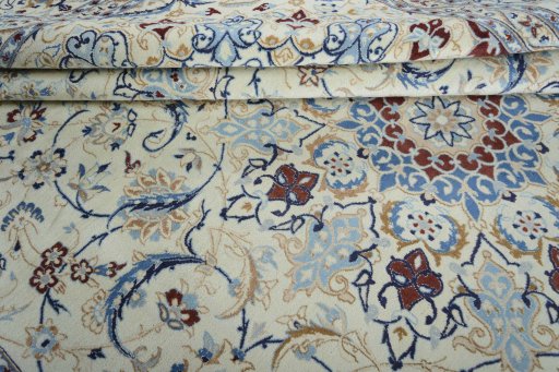 Close-up detail of New Nain rug from Iran / Persia showing Wool weave