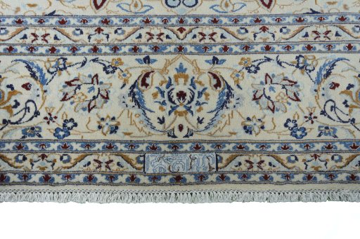 Full view of New Nain rug from Iran / Persia, 407 × 295 cm in Beige tones