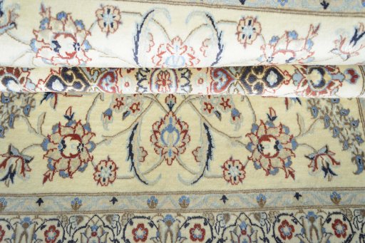 Close-up detail of New Nain rug from Iran / Persia showing Wool weave