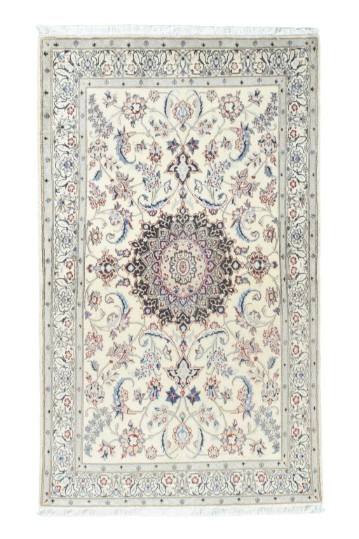 Full view of New Nain rug from Iran / Persia, 210 × 124 cm in Beige tones