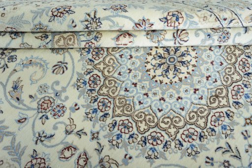 Close-up detail of 2000s Nain rug from Iran / Persia showing Wool weave