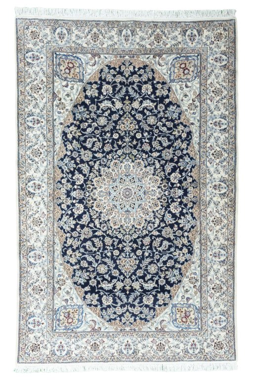 Full view of 2000s Nain rug from Iran / Persia, 229 × 148 cm in Beige tones