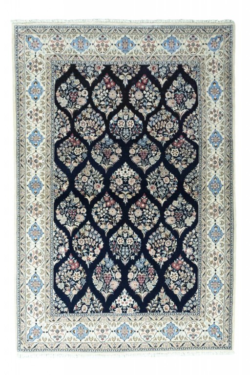 Full view of New Nain rug from Iran / Persia, 200 × 134 cm in Blue tones