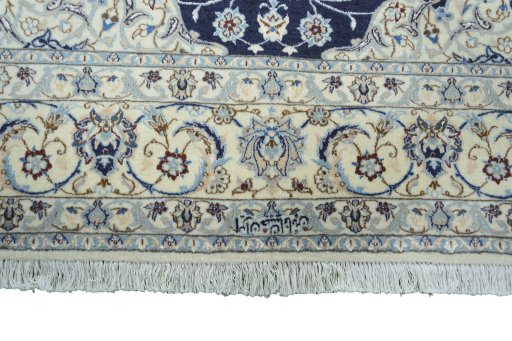 Full view of New Nain rug from Iran / Persia, 251 × 166 cm in Blue tones