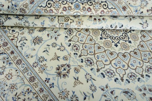 Close-up detail of New Nain rug from Iran / Persia showing Wool weave