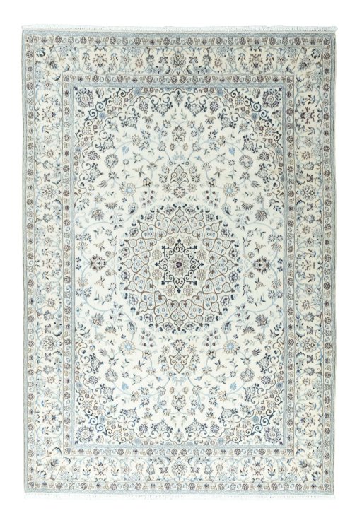 Full view of New Nain rug from Iran / Persia, 294 × 202 cm in Beige tones