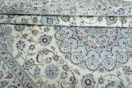 Close-up detail of New Nain rug from Iran / Persia showing Cork weave