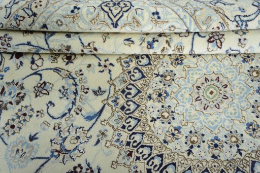 Close-up detail of New Nain rug from Iran / Persia showing Wool weave