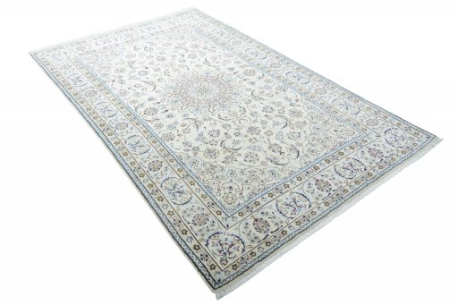 Close-up detail of New Nain rug from Iran / Persia showing Wool weave