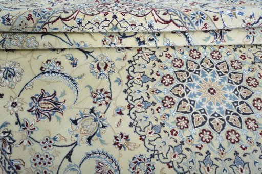 Close-up detail of New Nain rug from Iran / Persia showing Wool weave