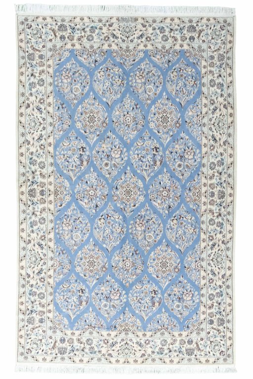 Full view of New Nain rug from Iran / Persia, 245 × 154 cm in Blue tones