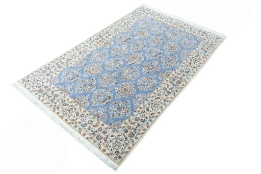 Corner detail of New Nain rug showing border pattern and Cork pile