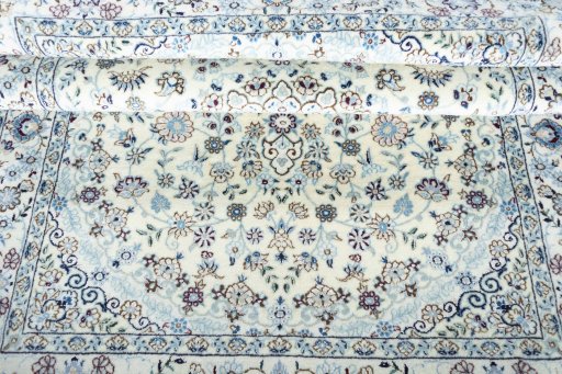 Close-up detail of New Nain rug from Iran / Persia showing Wool weave