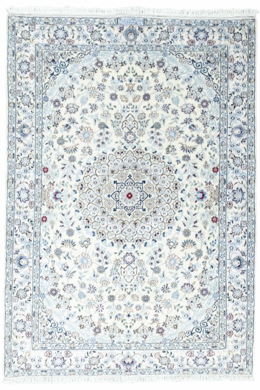 Full view of New Nain rug from Iran / Persia, 143 × 100 cm in Beige tones