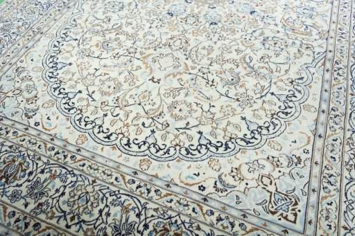 Close-up detail of New Nain rug from Iran / Persia showing Wool weave