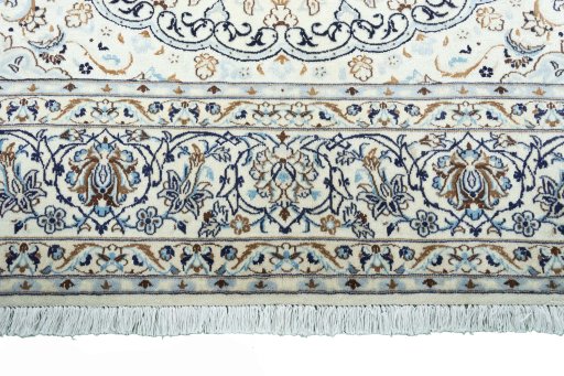 Full view of New Nain rug from Iran / Persia, 296 × 210 cm in Beige tones