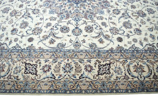 Corner detail of New Nain rug showing border pattern and Cork pile