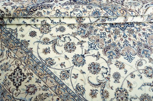 Close-up detail of New Nain rug from Iran / Persia showing Cork weave