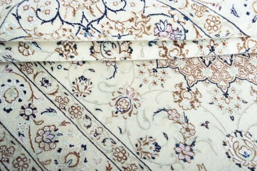 Close-up detail of New Nain rug from Iran / Persia showing Wool weave