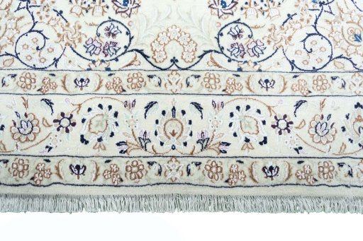Full view of New Nain rug from Iran / Persia, 302 × 190 cm in Beige tones