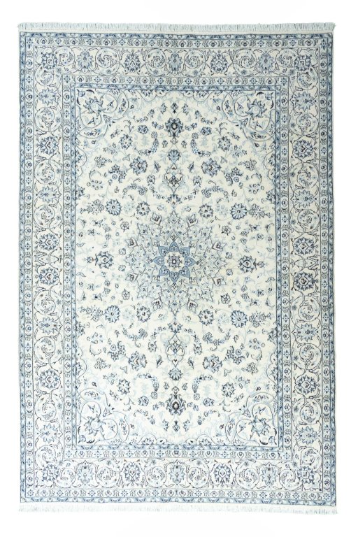Full view of New Nain rug from Iran / Persia, 297 × 200 cm in Beige tones