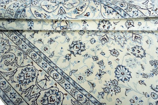 Full view of New Nain rug from Iran / Persia, 297 × 200 cm in Beige tones