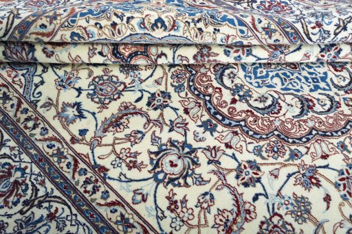 Close-up detail of New Nain rug from Iran / Persia showing Wool weave