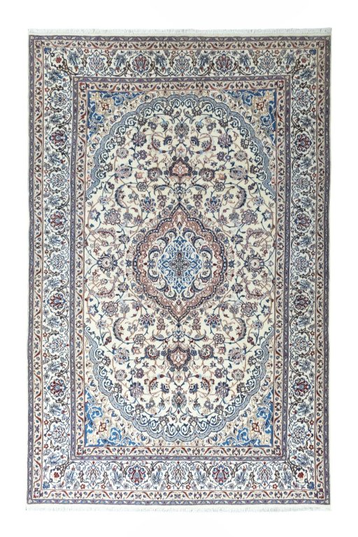 Full view of New Nain rug from Iran / Persia, 326 × 207 cm in Beige tones