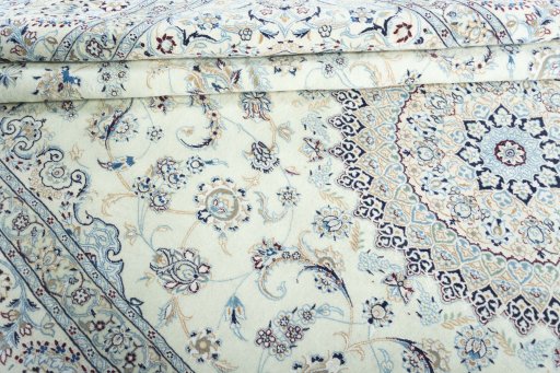 Close-up detail of New Nain rug from Iran / Persia showing Cork weave