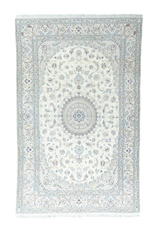 Full view of New Nain rug from Iran / Persia, 370 × 233 cm in Beige tones