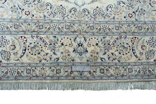 Full view of New Nain rug from Iran / Persia, 370 × 233 cm in Beige tones