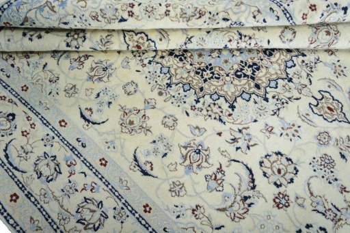 Close-up detail of New Nain rug from Iran / Persia showing Wool weave