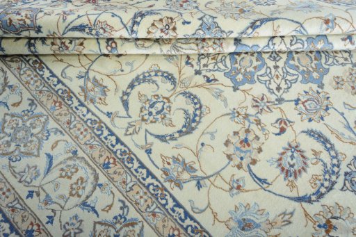 Close-up detail of New Nain rug from Iran / Persia showing Wool weave