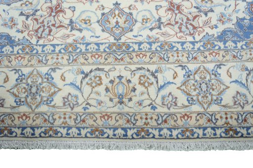 Full view of New Nain rug from Iran / Persia, 366 × 256 cm in Beige tones