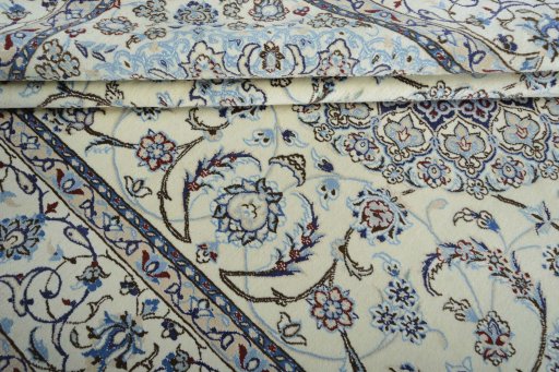Close-up detail of New Nain rug from Iran / Persia showing Wool weave
