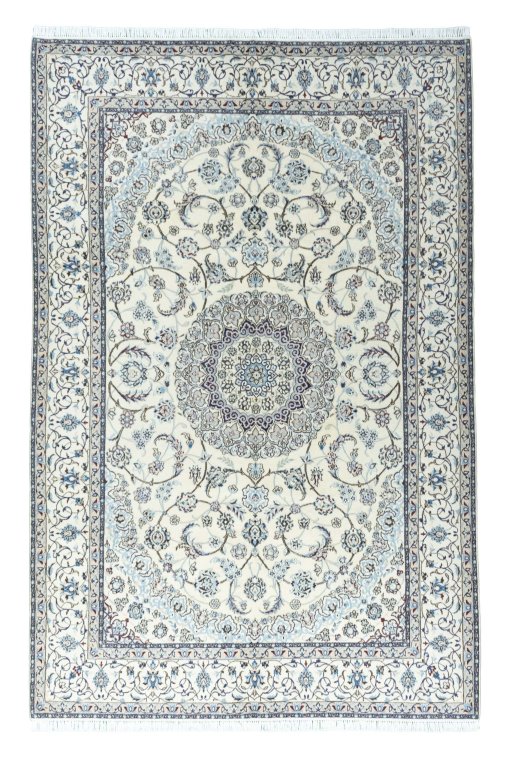 Full view of New Nain rug from Iran / Persia, 307 × 201 cm in Beige tones